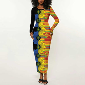 African Ethnic Kitenge Ankara Style Long Sleeve Bodycon Dress LT9