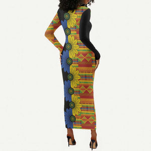 African Ethnic Kitenge Ankara Style Long Sleeve Bodycon Dress LT9