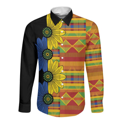 African Ethnic Kitenge Ankara Style Long Sleeve Button Shirt