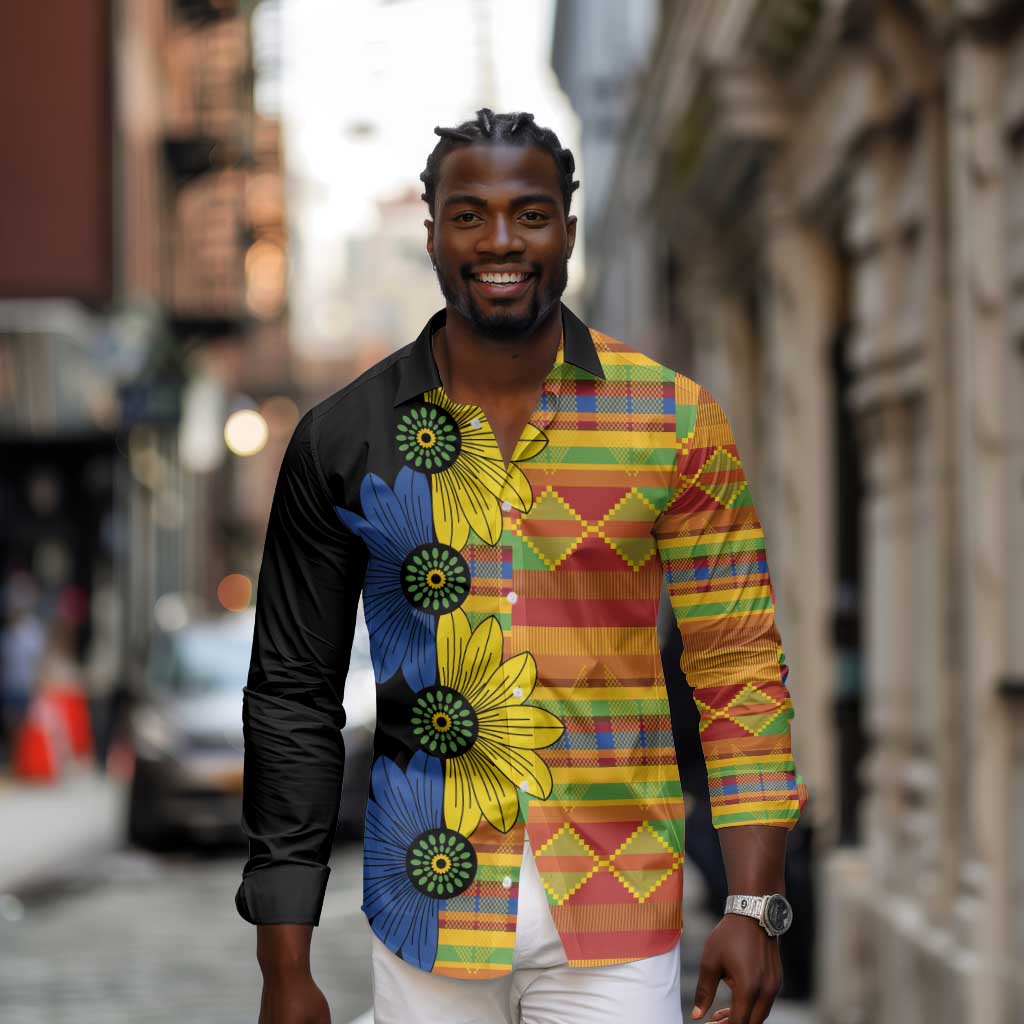 African Ethnic Kitenge Ankara Style Long Sleeve Button Shirt