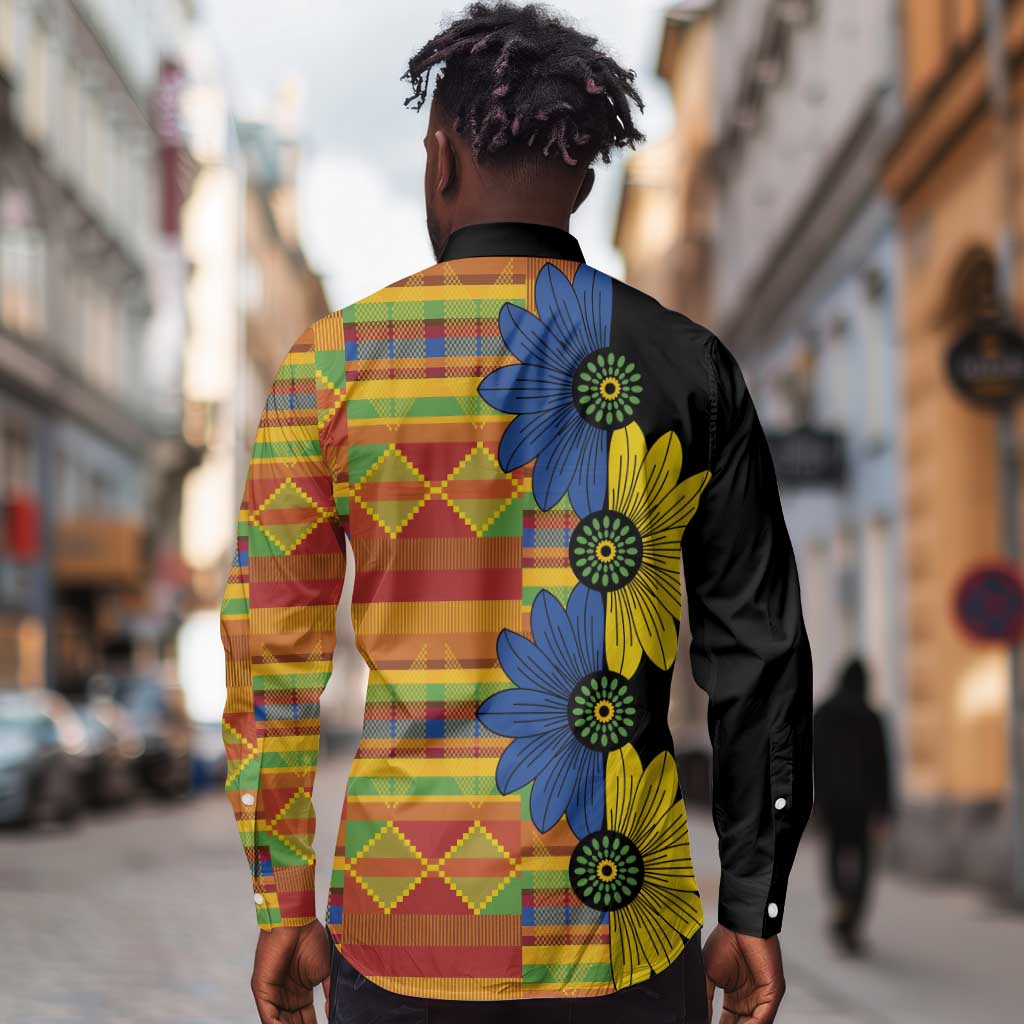 African Ethnic Kitenge Ankara Style Long Sleeve Button Shirt