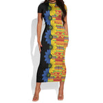 African Ethnic Kitenge Ankara Style Short Sleeve Bodycon Dress LT9