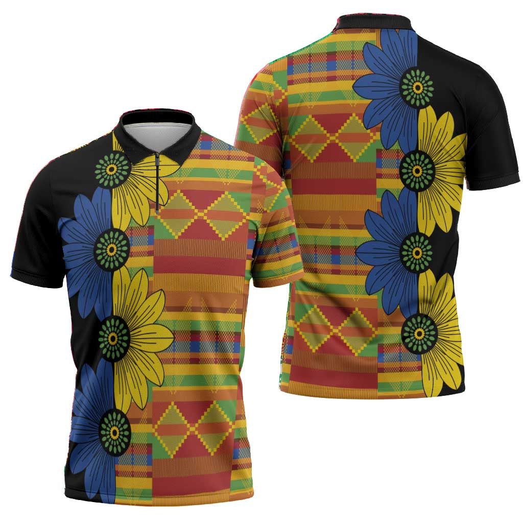 African Ethnic Kitenge Ankara Style Zipper Polo Shirt