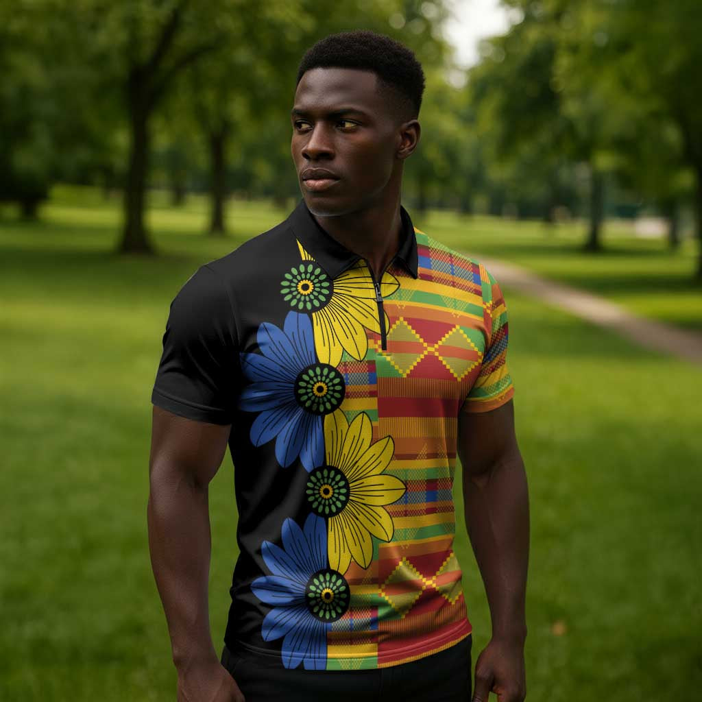 African Ethnic Kitenge Ankara Style Zipper Polo Shirt