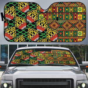 African Tribal Geometric Mixed Kanga Pattern Auto Sun Shade