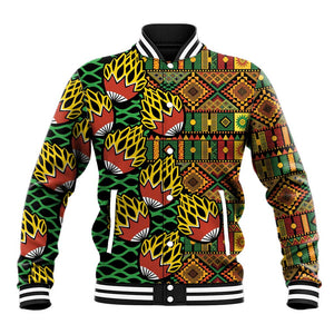 African Tribal Geometric Mixed Kanga Pattern Baseball Jacket