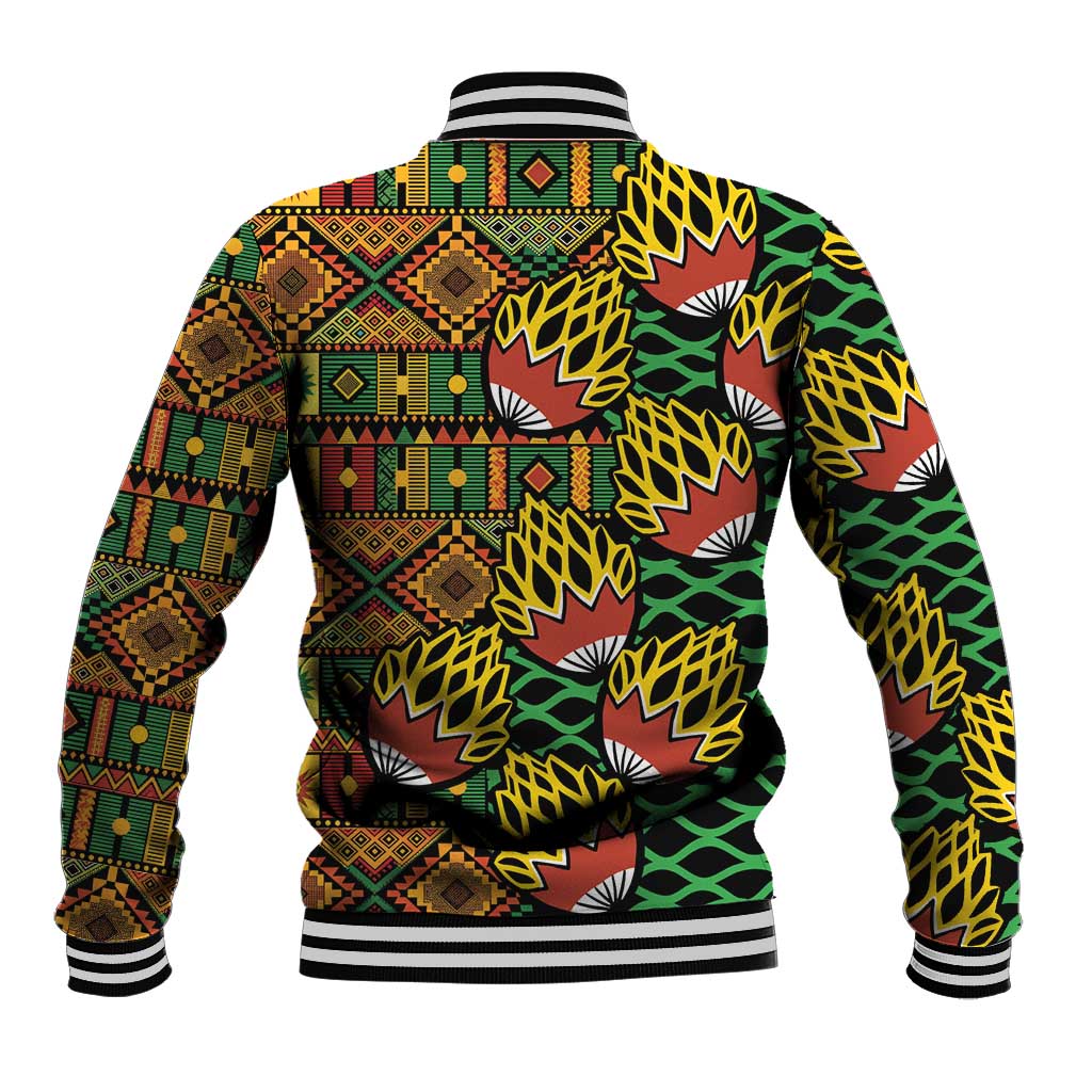 African Tribal Geometric Mixed Kanga Pattern Baseball Jacket