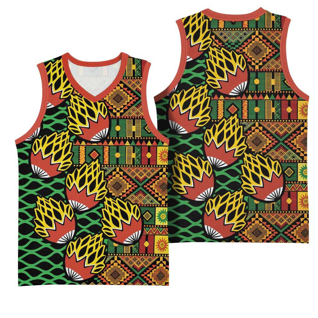 African Tribal Geometric Mixed Kanga Pattern Basketball Jersey - African Pride