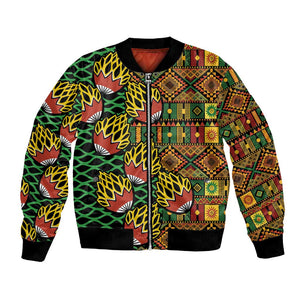 African Tribal Geometric Mixed Kanga Pattern Bomber Jacket