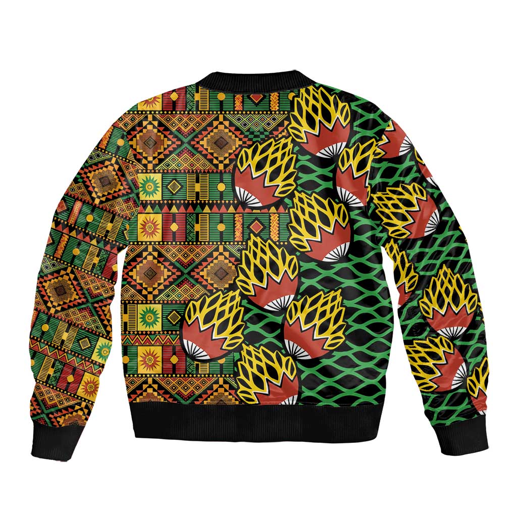 African Tribal Geometric Mixed Kanga Pattern Bomber Jacket