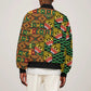 African Tribal Geometric Mixed Kanga Pattern Bomber Jacket