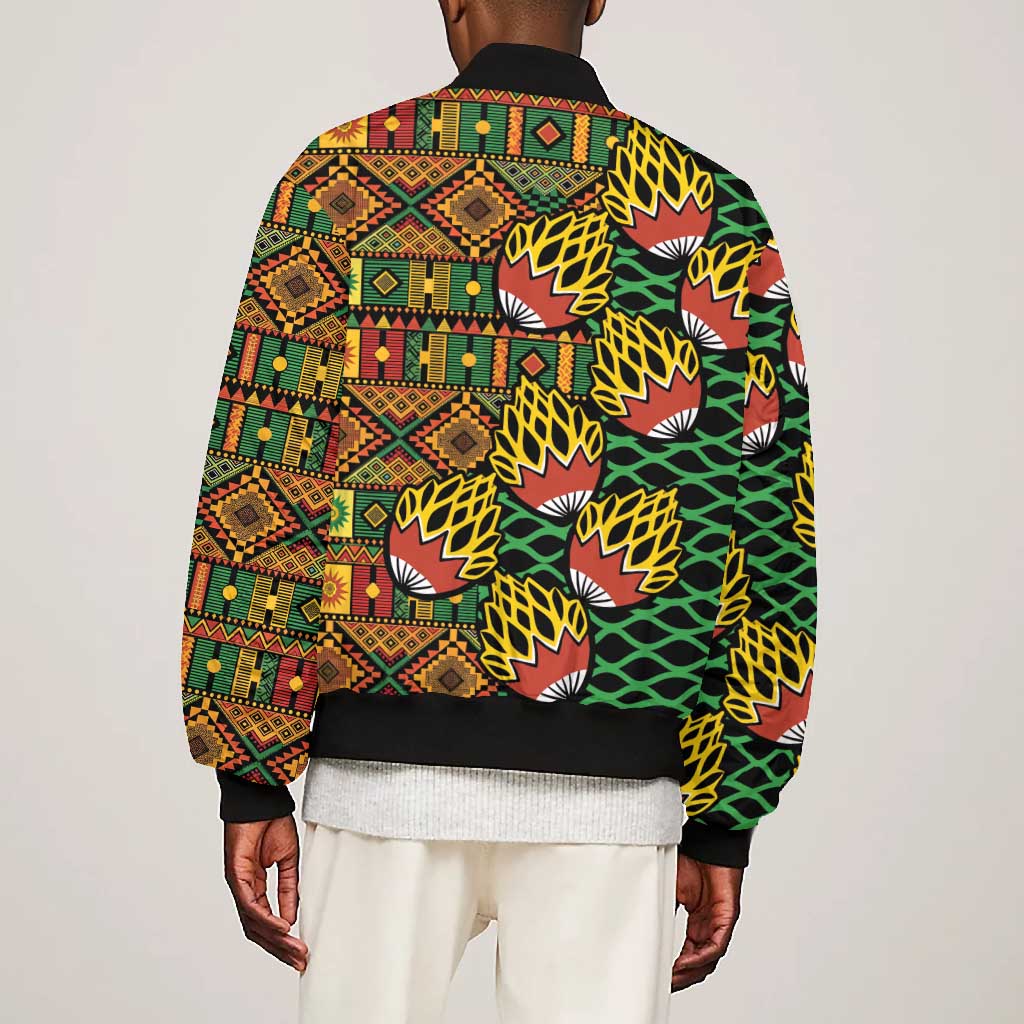 African Tribal Geometric Mixed Kanga Pattern Bomber Jacket