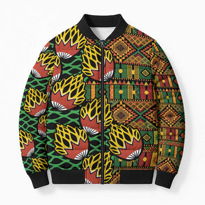African Tribal Geometric Mixed Kanga Pattern Bomber Puffer Jacket
