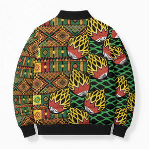 African Tribal Geometric Mixed Kanga Pattern Bomber Puffer Jacket