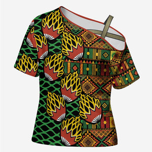 African Tribal Geometric Mixed Kanga Pattern Cross Shoulder Shirt