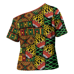 African Tribal Geometric Mixed Kanga Pattern Cross Shoulder Shirt