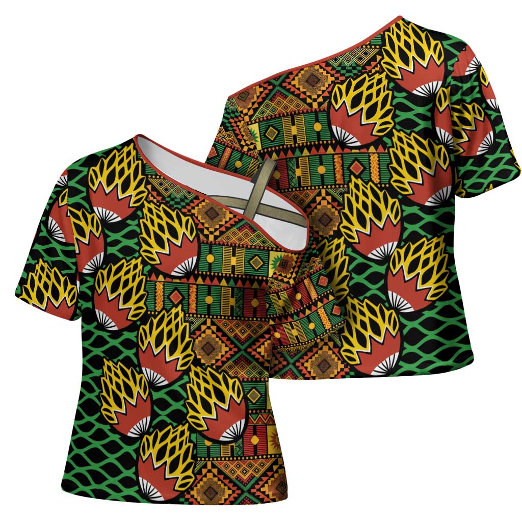 African Tribal Geometric Mixed Kanga Pattern Cross Shoulder Shirt