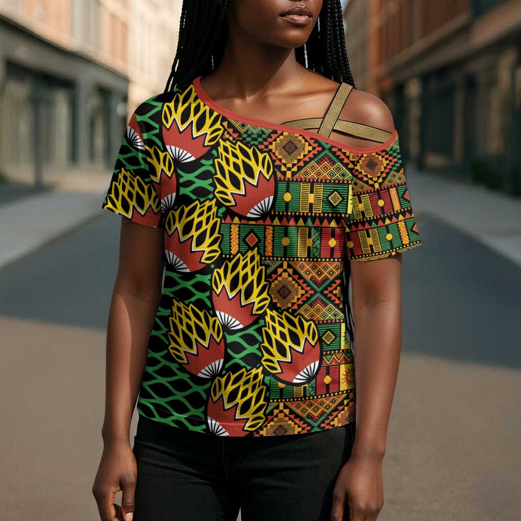 African Tribal Geometric Mixed Kanga Pattern Cross Shoulder Shirt