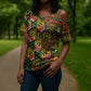 African Tribal Geometric Mixed Kanga Pattern Cross Shoulder Shirt