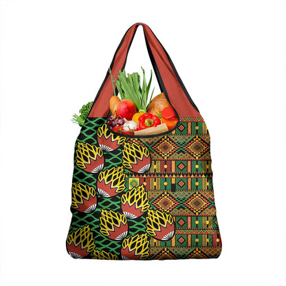 African Tribal Geometric Mixed Kanga Pattern Grocery Bag