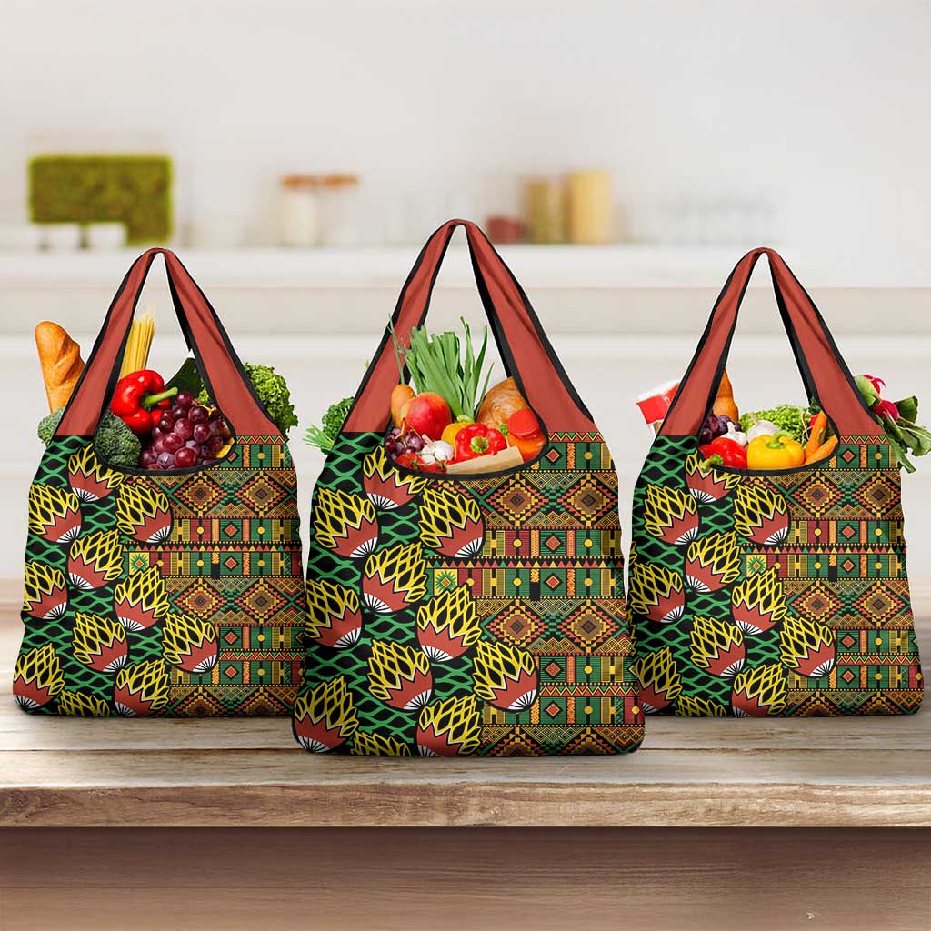 African Tribal Geometric Mixed Kanga Pattern Grocery Bag