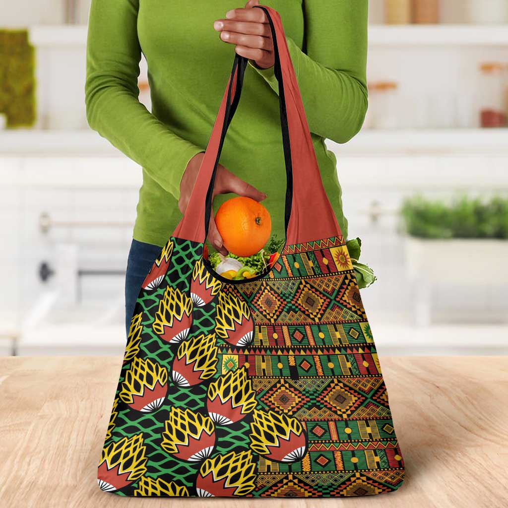African Tribal Geometric Mixed Kanga Pattern Grocery Bag
