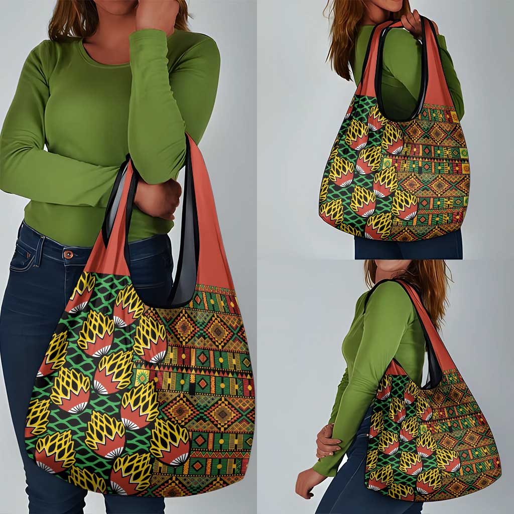 African Tribal Geometric Mixed Kanga Pattern Grocery Bag