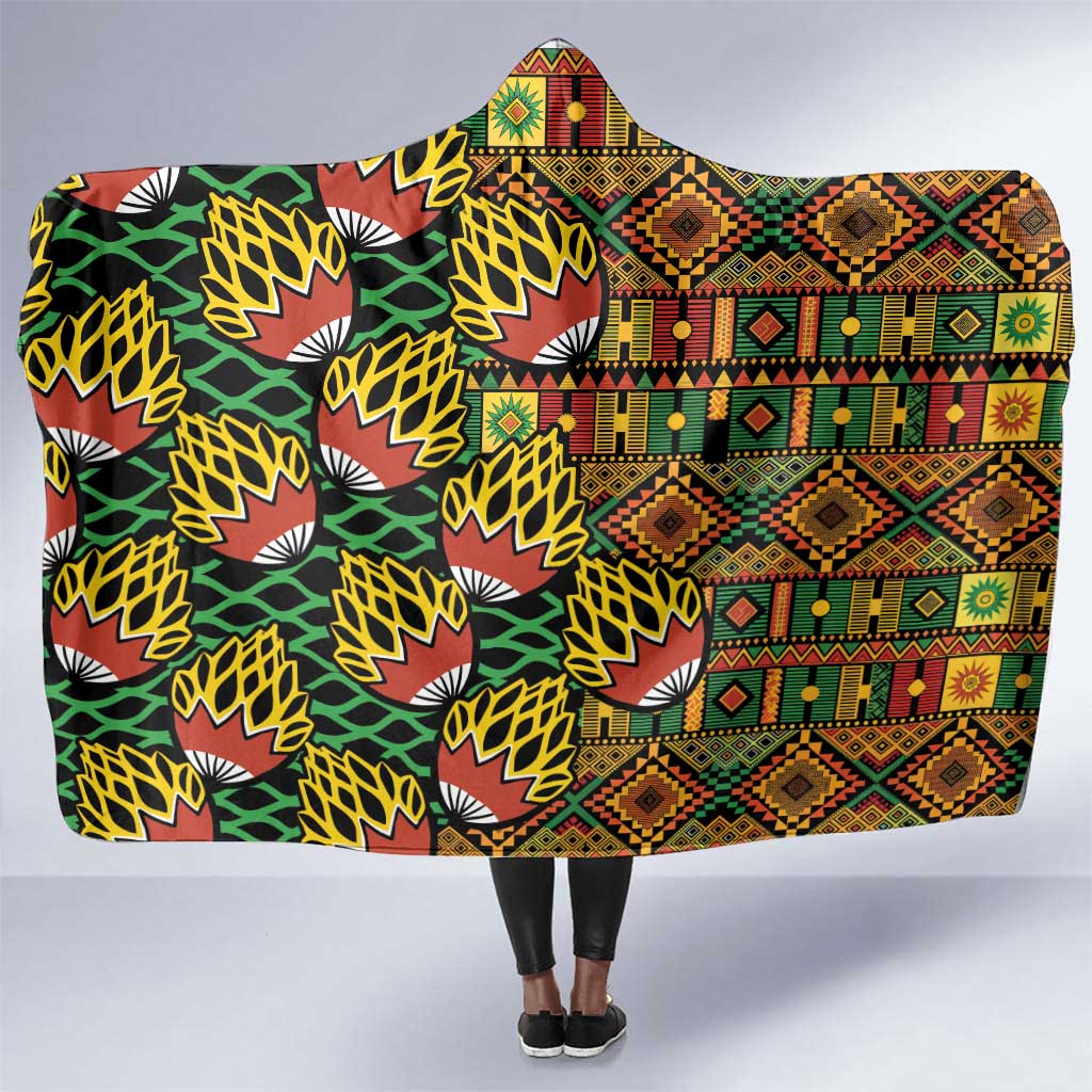 African Tribal Geometric Mixed Kanga Pattern Hooded Blanket