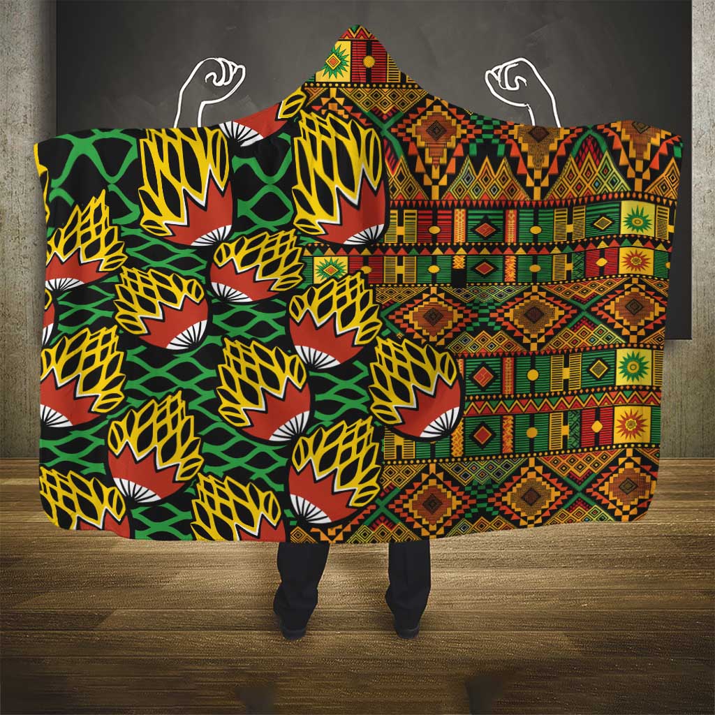 African Tribal Geometric Mixed Kanga Pattern Hooded Blanket