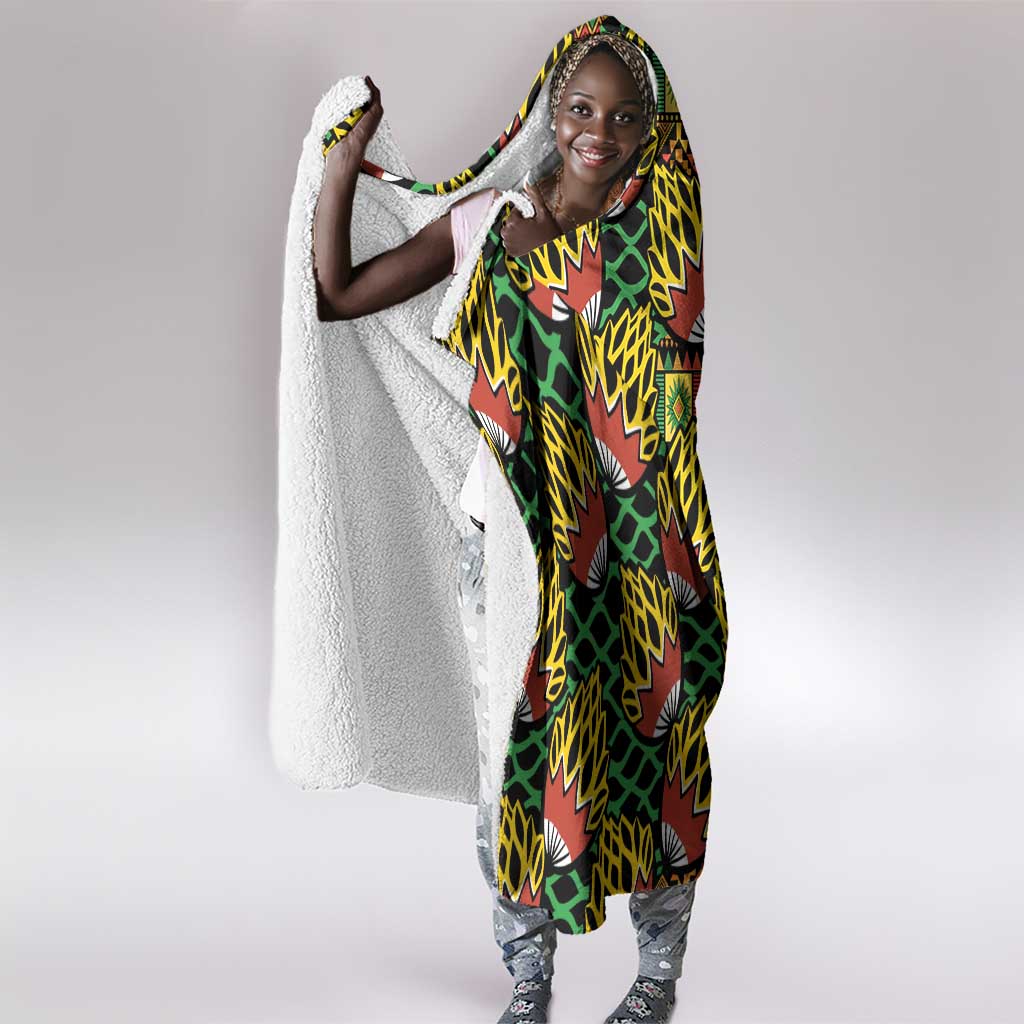 African Tribal Geometric Mixed Kanga Pattern Hooded Blanket