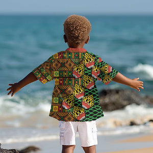 African Tribal Geometric Mixed Kanga Pattern Kid Hawaiian Shirt