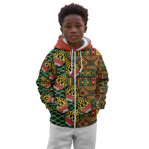 African Tribal Geometric Mixed Kanga Pattern Kid Hoodie
