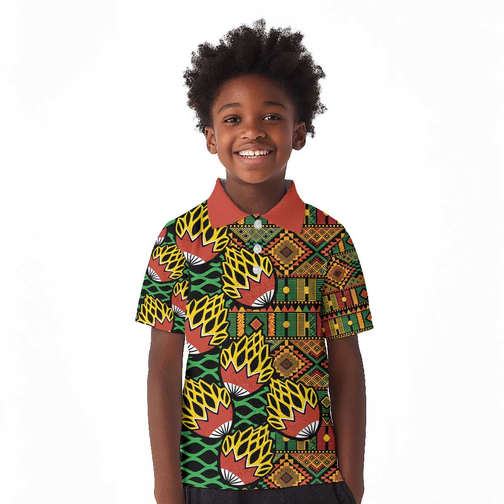 African Tribal Geometric Mixed Kanga Pattern Kid Polo Shirt