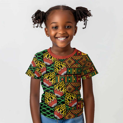 African Tribal Geometric Mixed Kanga Pattern Kid T shirt