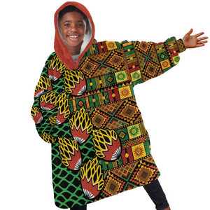 African Tribal Geometric Mixed Kanga Pattern Kid Wearable Blanket Hoodie