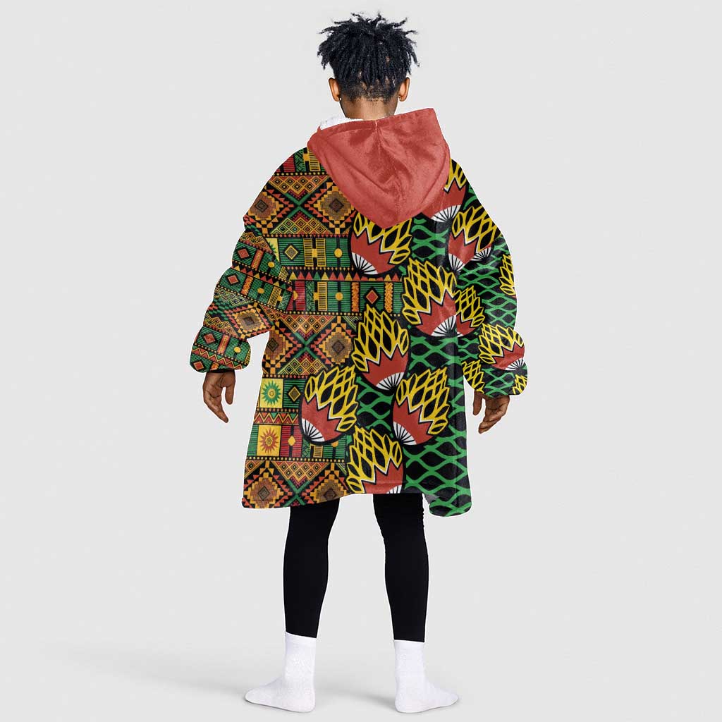 African Tribal Geometric Mixed Kanga Pattern Kid Wearable Blanket Hoodie