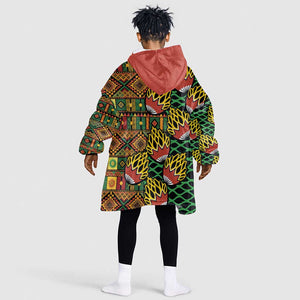 African Tribal Geometric Mixed Kanga Pattern Kid Wearable Blanket Hoodie