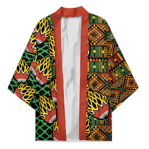 African Tribal Geometric Mixed Kanga Pattern Kimono