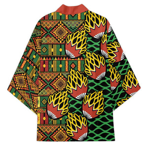 African Tribal Geometric Mixed Kanga Pattern Kimono