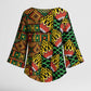 African Tribal Geometric Mixed Kanga Pattern Kimono Sleeve Blouse