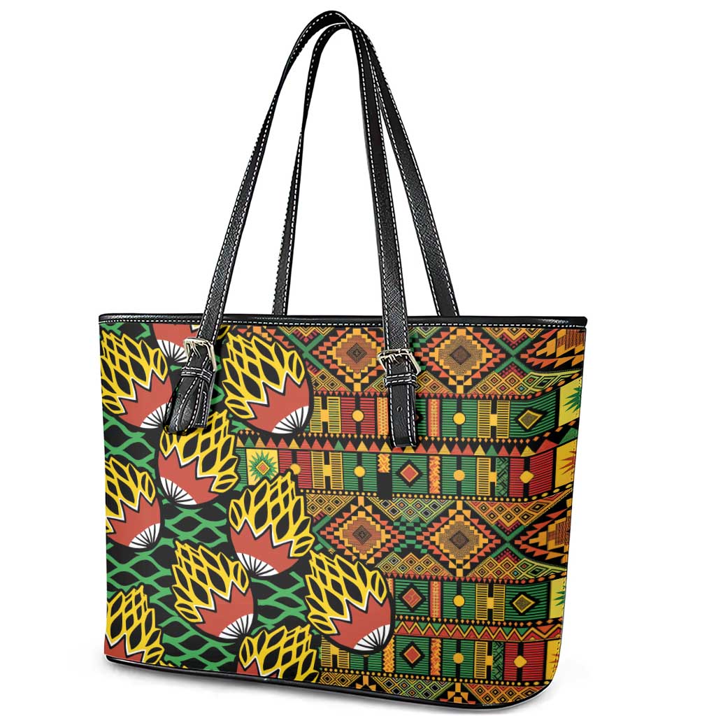African Tribal Geometric Mixed Kanga Pattern Leather Tote Bag