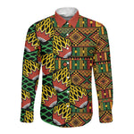 African Tribal Geometric Mixed Kanga Pattern Long Sleeve Button Shirt