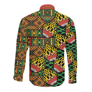 African Tribal Geometric Mixed Kanga Pattern Long Sleeve Button Shirt