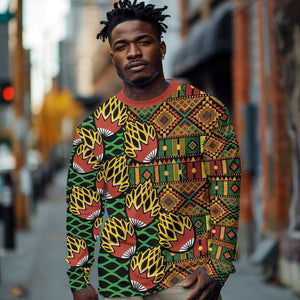 African Tribal Geometric Mixed Kanga Pattern Long Sleeve Shirt