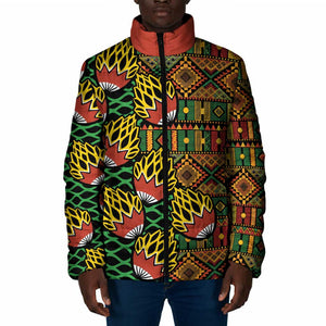 African Tribal Geometric Mixed Kanga Pattern Padded Jacket