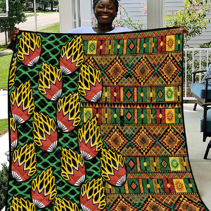 African Tribal Geometric Mixed Kanga Pattern Quilt