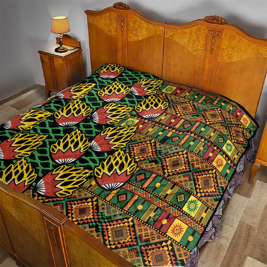 African Tribal Geometric Mixed Kanga Pattern Quilt