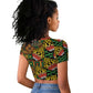 African Tribal Geometric Mixed Kanga Pattern Raglan Cropped T shirt