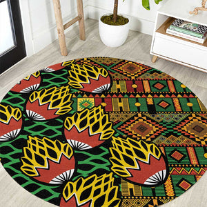 African Tribal Geometric Mixed Kanga Pattern Round Carpet