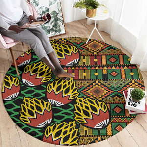 African Tribal Geometric Mixed Kanga Pattern Round Carpet